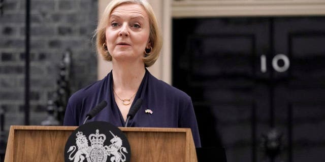 British Prime Minister Liz Truss addresses the media on Downing Street in London on Thursday 20 October 2022.