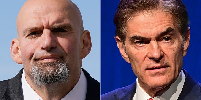 El candidato demócrata al Senado de Pensilvania, el teniente gobernador John Fetterman, a la izquierda, y el candidato republicano al Senado, Dr. Mehmet Oz