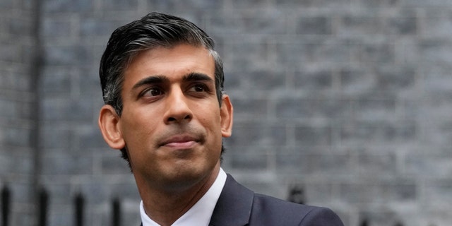 New British Prime Minister Rishi Sunak arrives at Downing Street in London, Tuesday, Oct. 25, 2022, after returning from Buckingham Palace where he was formally appointed to the post by Britain's King Charles III. 