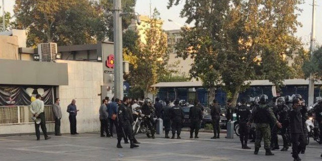 Tehran, Friday, Oct. 7, 2022, Teheran: In this photo, taken by an individual not employed by the Associated Press and obtained by the AP outside Iran, it shows police outside the Sharif University of Technology during a student protest sparked by the death in September of 22-year-old Mahsa Amini in the custody of the country's morality police. 