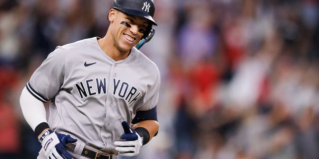 Aaron Judge #99 of the New York Yankees in the first inning in game two of a double header at Globe Life Field on October 4, 2022 in Arlington, Texas. 