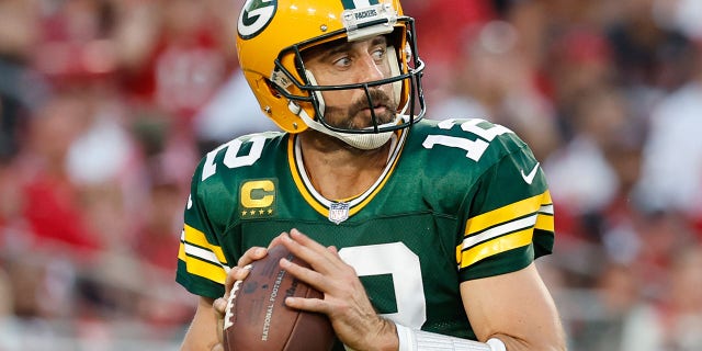 Green Bay Packers quarterback Aaron Rodgers, #12, against the Tampa Bay Buccaneers during the second half at Raymond James Stadium Sept. 25, 2022 in Tampa Florida.