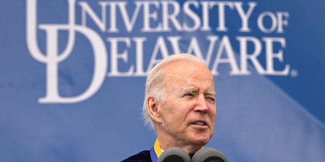 President Biden delivers the commencement address for his alma mater, the University of Delaware, in Newark, Delaware, on May 28, 2022.