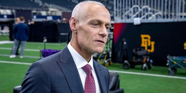 Big 12 commissioner Brett Yormark talks with the media during the Big 12 Media Day at AT and T Stadium July 13, 2022, in Arlington, Texas.