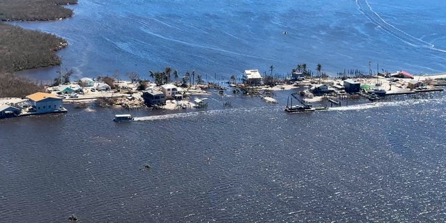 The broken bridge leading to Pine Island, Florida, in the wake of Hurricane Ian.