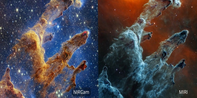 Le télescope spatial James Webb de la NASA dans l'infrarouge moyen des piliers de la création 