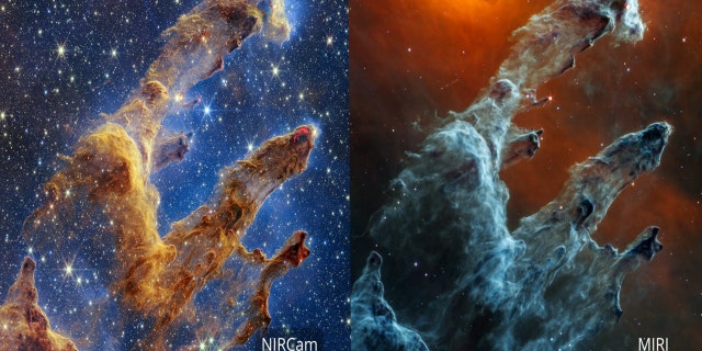 Le télescope spatial James Webb de la NASA dans l'infrarouge moyen des piliers de la création