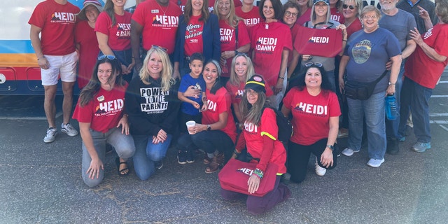 Heidi Ganahl, Republican candidate for governor of Colorado, on the campaign trail with supporters. (Heidi Ganahl campaign)