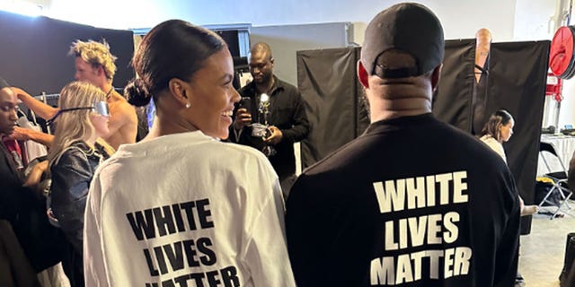 Candace Owens and Kanye West wearing White Lives Matter shirts. 