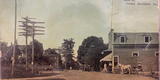 Vintage photograph of Centermoreland. The building that currently houses the Centermoreland Grocery and Deli is on the right. (Year unknown.)