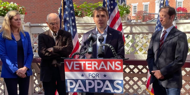 Two-term Democratic Rep. Chris Pappas, who's running for re-election in New Hampshire's First Congressional District, is endorsed by a group of veterans, on Oct. 19, 2022 in Portsmouth, NH 