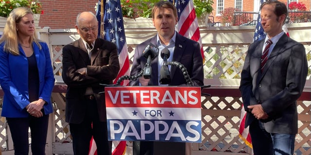 Two-term Democratic Rep. Chris Pappas, who's running for re-election in New Hampshire's First Congressional District, is endorsed by a group of veterans, on Oct. 19, 2022 in Portsmouth, NH 