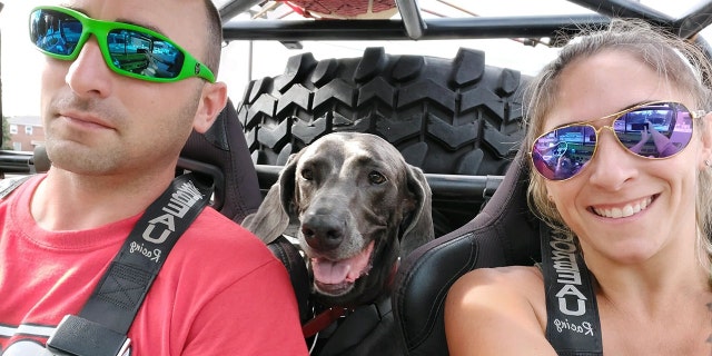 New York teacher, US Coast Guard member who lost an eye, won't let 'freak accident' define his life 2 TJ Foley is pictured with his wife Christina and their dog. Foley lost sight in his left eye after a bench grinder exploded on October 1, 2022.