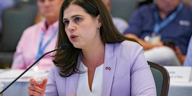 FILE: Colorado Secretary of State Jena Griswold speaks during a committee meeting in Baton Rouge, La., July 8, 2022.