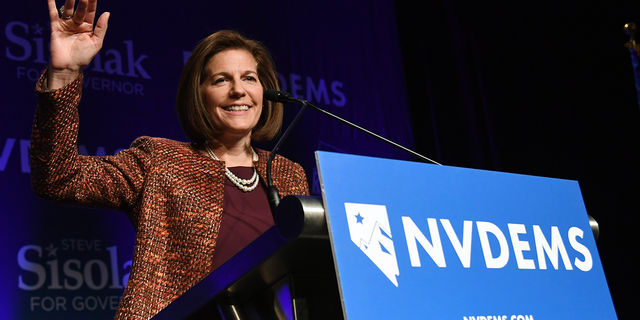 US Sen.  Catherine Cortez Masto, D-Nev., speaks at the Nevada Democratic Party's election results watch party at Caesars Palace Nov. 6, 2018, in Las Vegas.