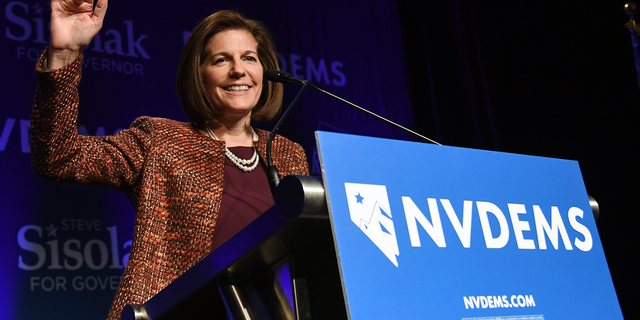 U.S. Sen. Catherine Cortez Masto, D-Nev., speaks at the Nevada Democratic Party's election results watch party at Caesars Palace Nov. 6, 2018, in Las Vegas.