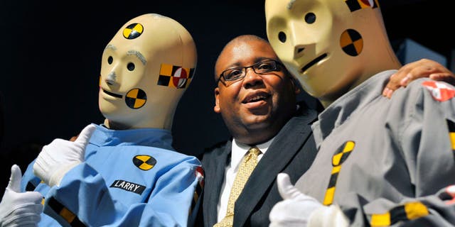 The Vince and Larry crash test dummy public service campaign was launched in 1985. Donated artifacts were welcomed at a ceremony at the Smithsonian American History museum on July, 14, 2010, in Washington, DC., where NHTSA Administrator David Strickland (above, center) posed for pictures with the original crash test dummies.