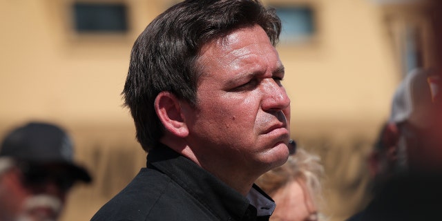 Florida Gov. Ron DeSantis speaks at a press conference on the island of Matlacha on Oct. 5, 2022, in Matlacha, Florida. 