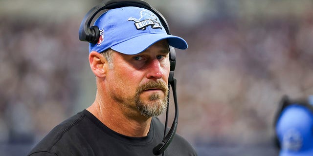 Head coach Dan Campbell of the Detroit Lions looks on against the Dallas Cowboys during the second half at AT&T Stadium on Oct. 23, 2022 in Arlington, Texas.