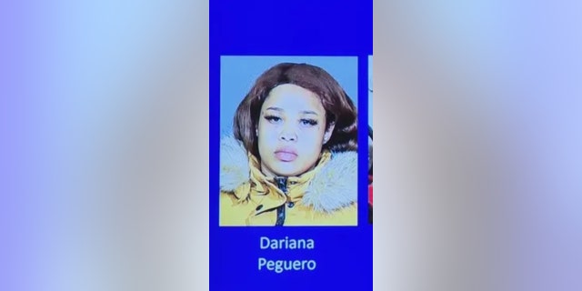 Dariana Peguero is seen in a police image of four women who were allegedly part of a group of suspects in neon-green bodysuits that attacked two women on a subway train. 