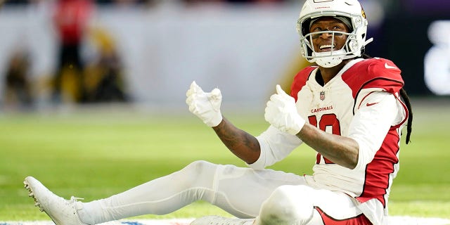 Arizona Cardinals wide receiver DeAndre Hopkins reacts after an incomplete pass against the Minnesota Vikings, Sunday, Oct. 30, 2022, in Minneapolis.