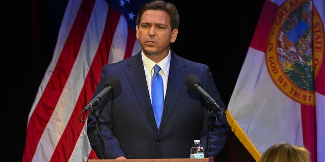 Florida Gov. Ron DeSantis is seen at the state's gubernatorial debate in Fort Pierce, Florida, on Oct. 24, 2022.