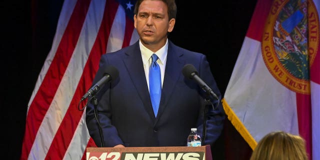 Florida Gov. Ron DeSantis is seen at the state's gubernatorial debate in Fort Pierce, Florida, on Oct. 24, 2022.