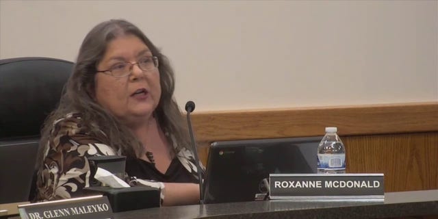 Dearborn, Michigan, school board member Roxanne McDonald presides over a meeting, Oct. 10, 2022.