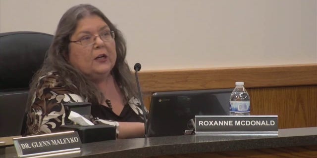 Dearborn, Michigan, school board member Roxanne McDonald presides over a meeting, Oct. 10, 2022.