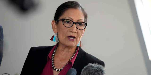 Home Secretary Deb Haaland speaks during a news conference July 22, 2021 in Denver. 