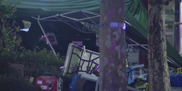 A car crashes into a taco stand in Pomona, killing one person and killing more than a dozen. Two people were treated at the scene
