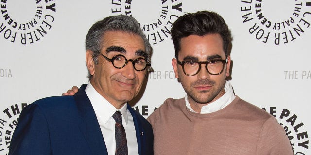 "Schitt's Creek" actors/creators/executive Producers Eugene Levy, left, and Daniel Levy attend the PALEYLIVE LA: An Evening With Schitts Creek, at the Paley Center for Media, in Beverly Hills, California, on March 2, 2016.