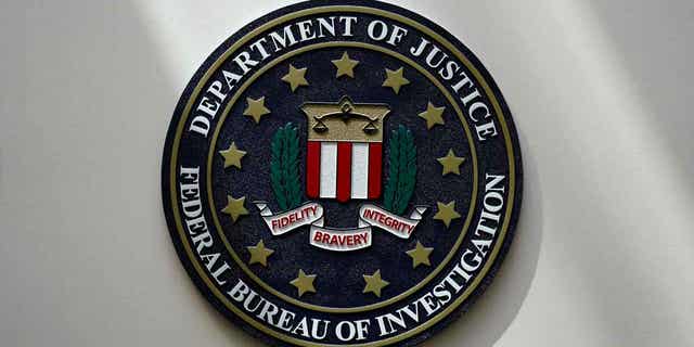 An FBI seal is seen on a wall on Aug. 10, 2022, in Omaha, Nebraska.