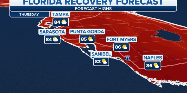 Florida forecast high temperatures on Thursday
