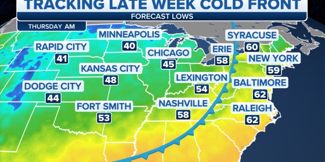 Forecast low temperatures across the U.S.