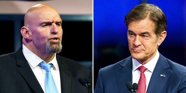 Senate candidates John Fetterman, a Democrat, and Dr.  Mehmet Oz, a Republican, takes part in a debate on October 25 in Harrisburg, PA.
