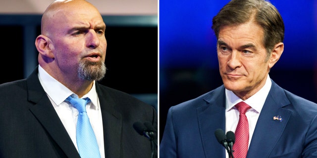 Pennsylvania Senate candidates John Fetterman and Dr. Mehmet Oz participate in a debate on October 25 in Harrisburg, Pennsylvania.