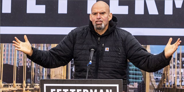 John Fetterman, lieutenant governor of Pennsylvania and Democratic senate candidate, speaks during a campaign rally in Pittsburgh, Pennsylvania, US, on Saturday, Oct. 1, 2022. Photographer: Nate Smallwood/Bloomberg via Getty Images 