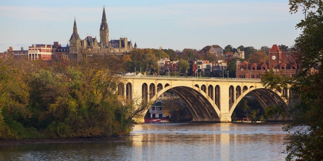 Georgetown University and the Key Bridge outside of Washington, DC