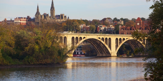 Georgetown University and the Key Bridge outside of Washington, DC