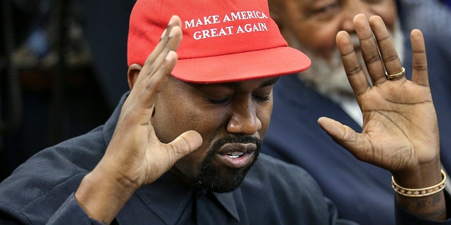 Rapper Kanye West speaks during a meeting with U.S. President Donald Trump in the Oval Office of the White House on October 11, 2018 in Washington, DC. 