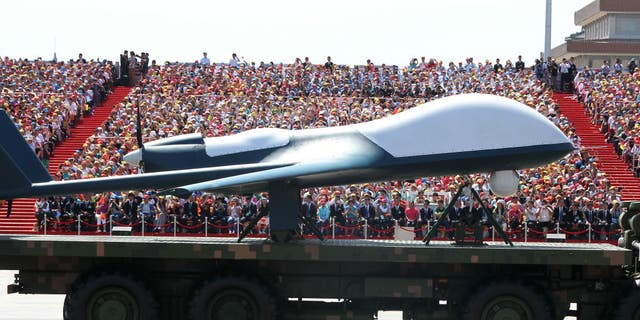 A drone is displayed at a Chinese military parade.