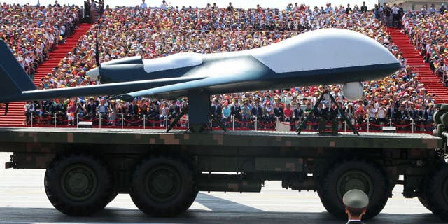 A drone is displayed at a Chinese military parade.