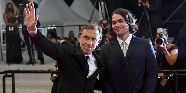 Tim Roth is pictured with his son Cormac at the Cannes Film Festival in 2021.