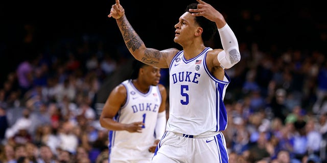 Paolo Banchero of the Duke Blue Devils reacts against the North Carolina Tar Heels during the NCAA Men's Basketball Tournament Final Four semifinal at Caesars Superdome on April 2, 2022, in New Orleans. 