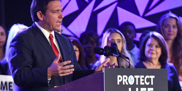 Florida Governor Ron DeSantis speaks to pro-life supporters before signing a 15-week abortion ban into law in Kissimmee, FL on April 4, 2022.