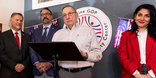 Former Maine governor Paul LePage speaks during a grand opening held by the Maine Republican Party for the new MEGOP Multi-Cultural Center in Portland on Tuesday, April 5, 2022.