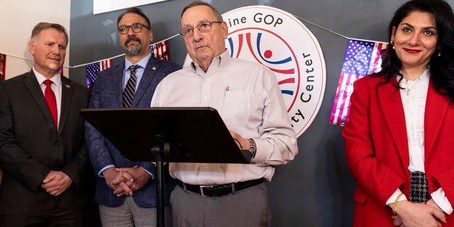 Former Maine Governor Paul LePage speaks during a grand opening held by the Maine Republican Party for the new MEGOP Multi-Cultural Center in Portland on Tuesday, April 5, 2022.