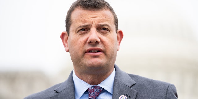 Rep. David Valadao, R-Calif., speaks during the news conference on the Invest to Protect Act outside the Capitol on Thursday, May 12, 2022. 