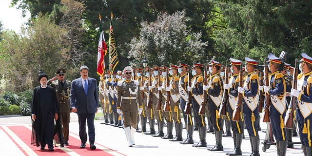 Iranian President Ebrahim Raisi welcomes Venezuelan President Nicolás Maduro to Sadabat Palace in Tehran, Iran on June 11, 2022.